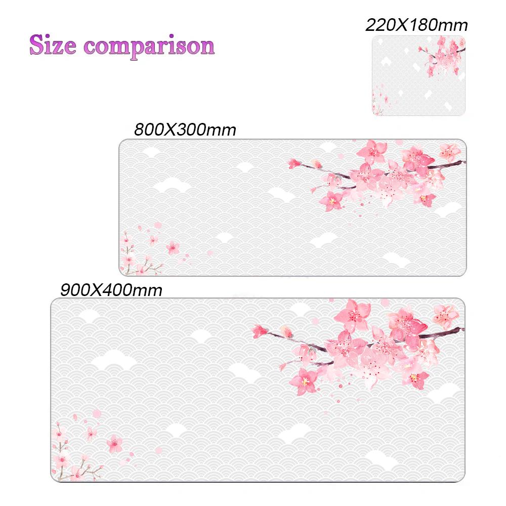 Pink Japanese Cherry Blossom Art Mouse Pad Computer Office Table Mats Rubber Anti-slip Gaming Keyboard Mousepads Long Desk Pads