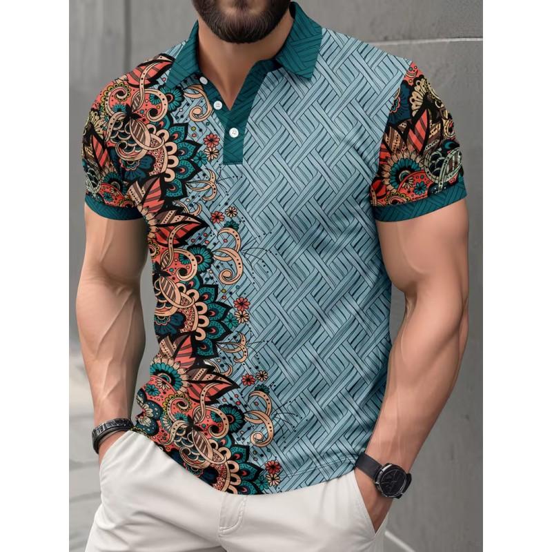 Mens 3D Marble Print Polo Shirt Loose Fit Short Sleeve Breathable Pique Cotton Casual Wear