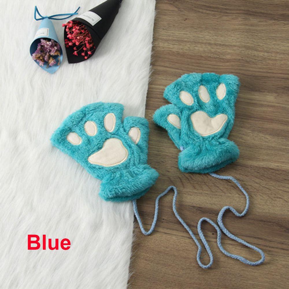 14Colors Girl Winter Warm Fluffy Plush Gloves Fingerless Bear Cat Paw