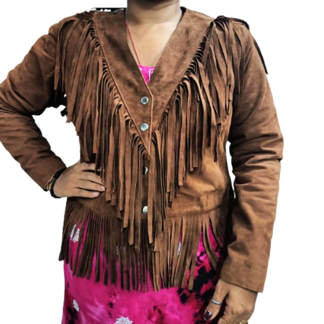 

Noora Tan Коричневая куртка из натуральной замши | женская дизайнерская куртка из мягкой кожи | Кожаная куртка с бахромой в стиле Western Fringe, подарок для нее