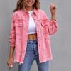 Women's Solid Color Ripped Denim Shirt - Long Sleeve, Loose Fit Bestseller