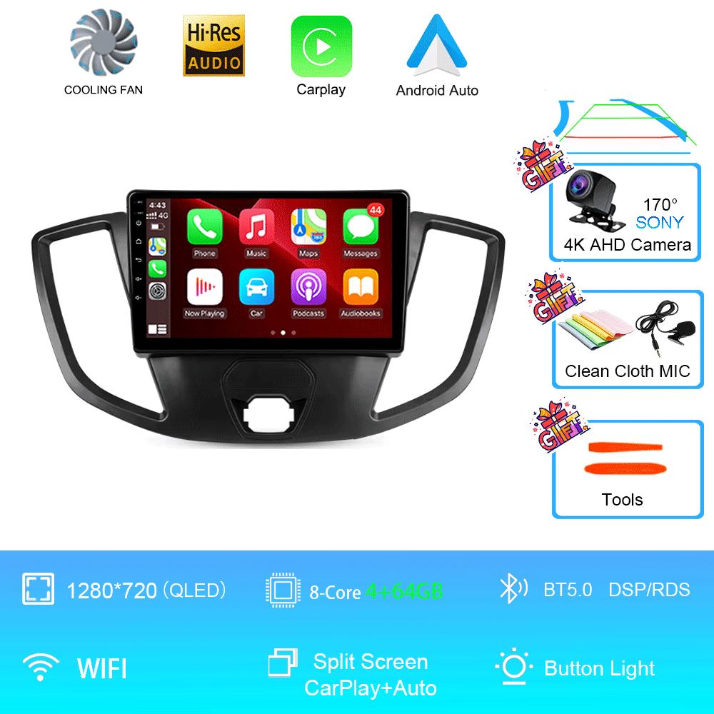 Car Radio Android 14 For Ford Transit 2015 2016 2017 2018 Carplay Multimedia Video Player GPS Stereo 2din WIFI+4G BT QLED Screen