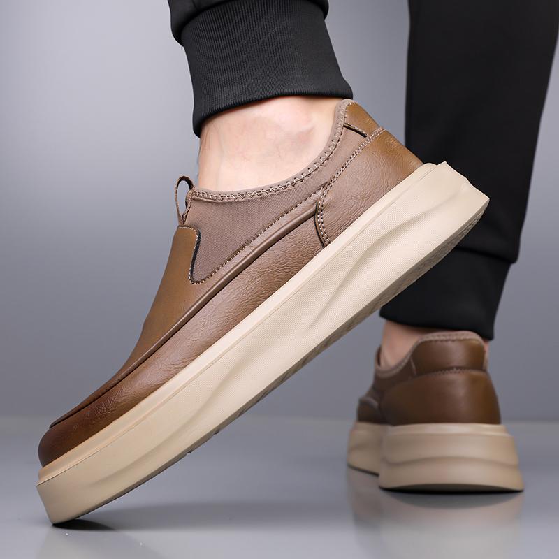 Fashion Brand Business Office Slip on Casual Leather Shoes Fashion Non Slip Men High Quality Loafers Shoes Thick Soled Soft Daily Shoes