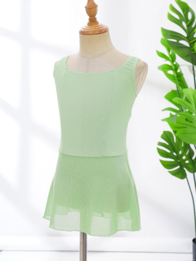 Kids Girls Athletic Activewear Costume Rhythmic Ballet Gymnastics Dancewear Dancing Training Clothes Solid Color Party Dress