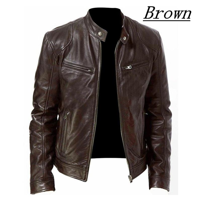 High Quality Autumn Winter Fashion Men's Stand Collar Leather Jacket Motorcycle Long Sleeve Jacket Coat Club Bomber Jacket Plus Size Jacket