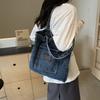 Korean version of casual washed denim bag women's 2025 new fashion canvas pocket literary shoulder bag tote bag