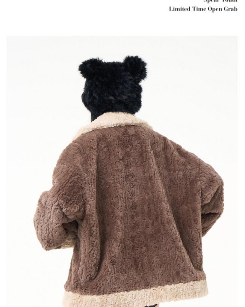 2024 Y2K Lamb Wool & Leather Mid-Length Plush Duffle Coat for Women