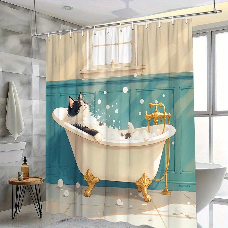 

Comfortable Cat Shower Curtain Modern Relaxing Bathroom Decorative Shower Curtain 180X 180Cm With 12 Hooks W60H190(CM)-1 Pcs