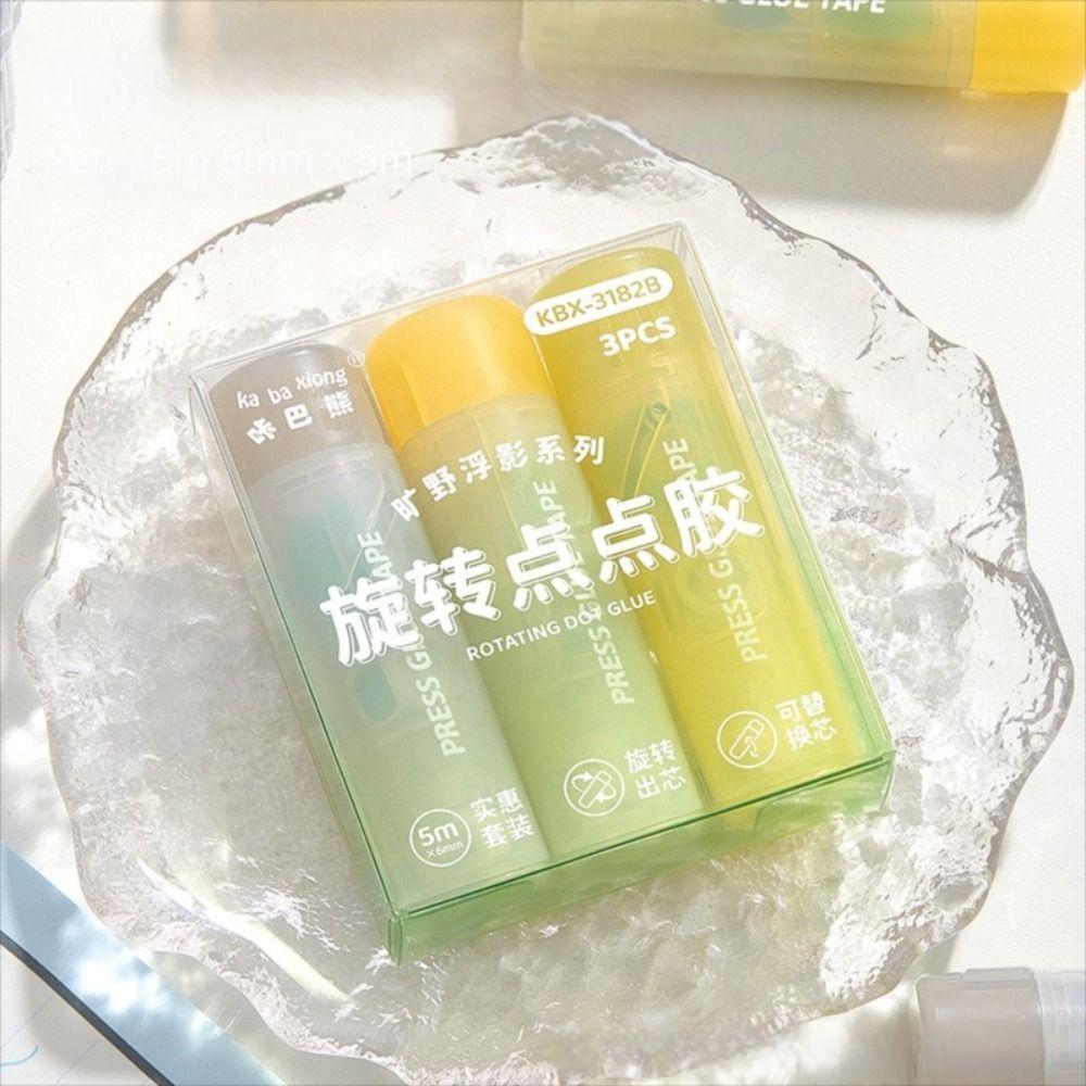 3pcs/set 360° Rotation Head Dot Glue Tape Large Capacity Dispensing Pen  School Supplies