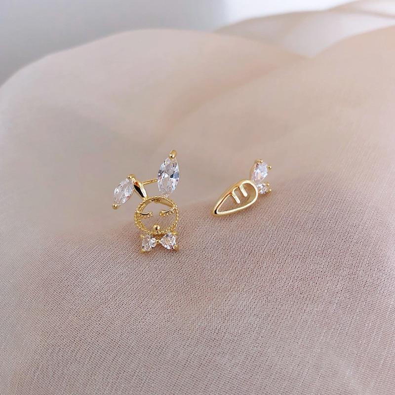 

Женские серьги Серебряные иглы, серьги с цирконом в виде кролика и моркови