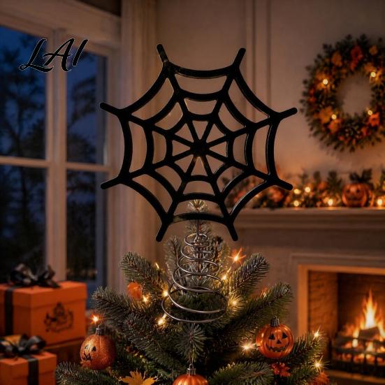 Indoor Outdoor Holiday Decor Halloween Spider Web Tree Topper Decoration Metal Festive Trick or Treat Ornament for Yard Celebration Party Favors
