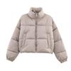 Womens Winter Short Cotton Puffer Jacket Stand Collar Long Sleeve Loose Fit Street Style