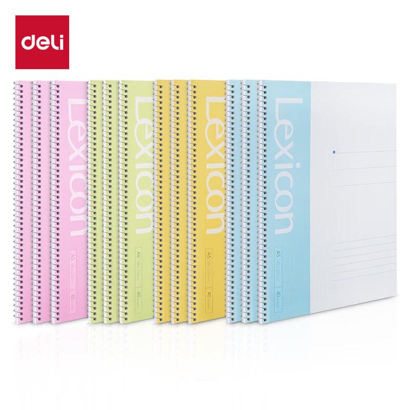 Deli A5 Spiral Notebooks, 40 Sheets, 12-Pack