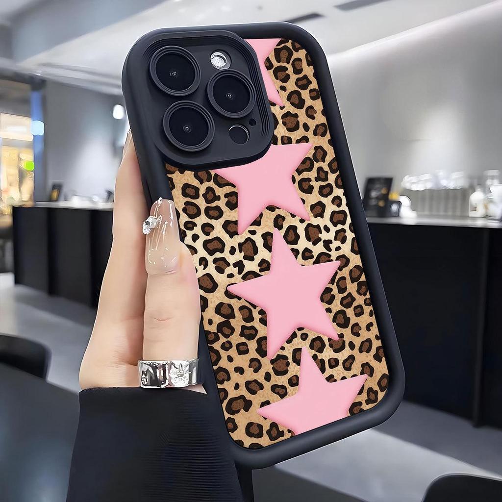Leopard Print Pink Stars iPhone 15/16/17 Pro Max Case