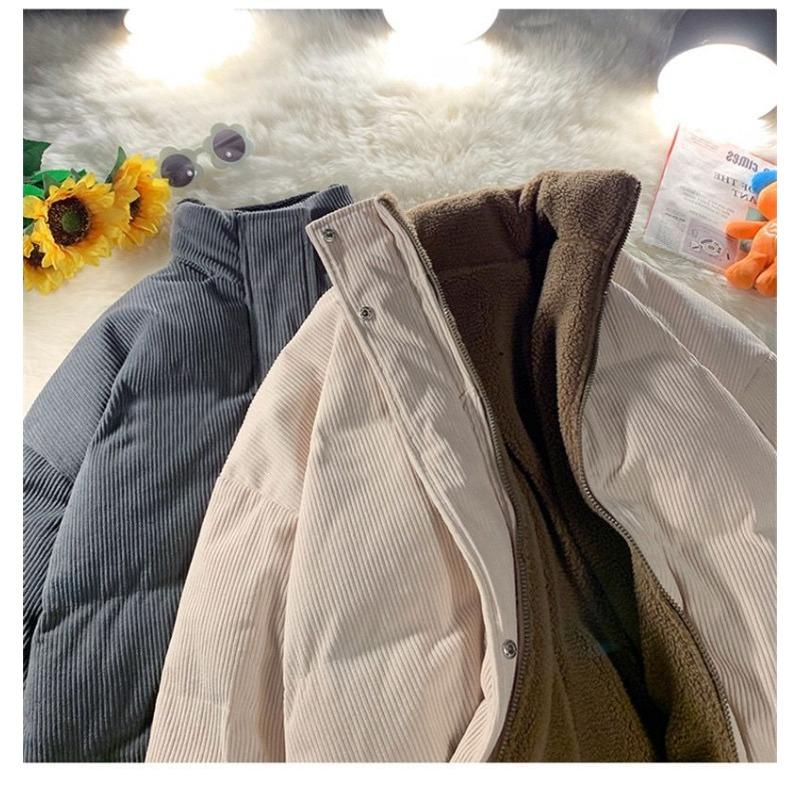 Cordjacke mit beidseitiger Lammwolle, lockerer und dicker Baumwollmantel für den Winter mit zusätzlichem Samt