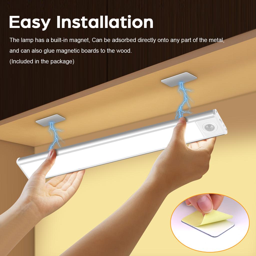LED Night Light with Motion Sensor Wireless USB 30/50CM Cabinet Lamp for Kitchen Bedroom Wardrobe - Energy Efficient Lighting