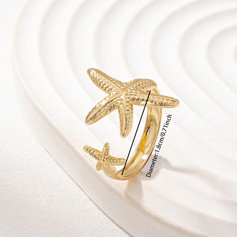 1 Pc Golden Color Summer Vacation Beach Style Sea Star Starfish Ring For Women