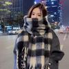 Korean Style Imitation Cashmere Plaid Scarf - Women's Warm, Thick, and Versatile Neck Warmer for Fall and Winter.