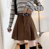 Korean Style A-Line High Waist Pleated Corduroy Skirt - Short, Anti-Exposure, 2024 Autumn/Winter Collection (No Belt)