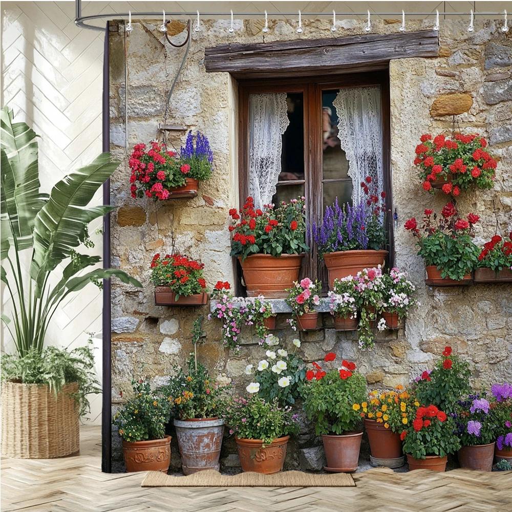 

Красивая шторка для душа с принтом цветов в стиле кантри-сад, шторка для ванной комнаты, шторка для дома с крючками W240xH180cm