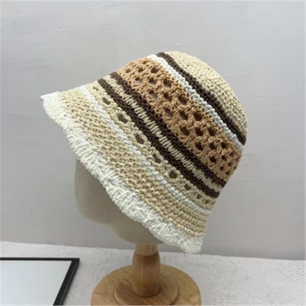 Mix Color Fisherman Hat Striped Sunshade Hat Outdoor Bucket Hat Panama Bob Caps