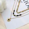 Jewelry Personalized Light Luxury Three-Layer Black Rice Bead Sun Pendant Necklace Female Versatile Niche Stacked Collarbone Chain