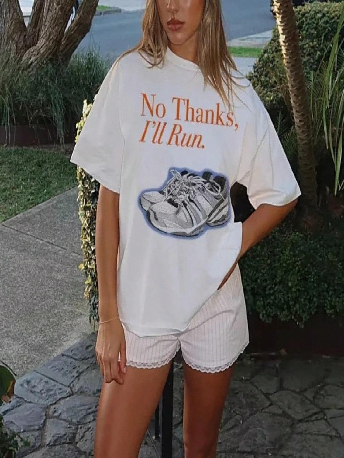 Women Top No Thanks I ll Run Funny Running Graphic Tees Retro Short Sleeve Streetwear Tshirts Marathon Sports T Shirt S разноцветный