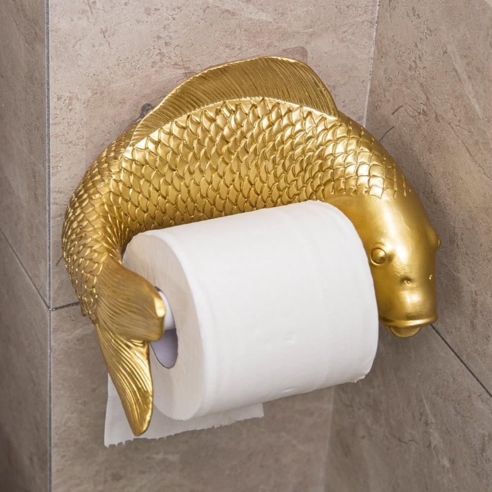 Wall-Mounted Toilet Paper Roll Holder Golden Carp Tissue Paper Shelf Napkin Storage Rack Kitchen