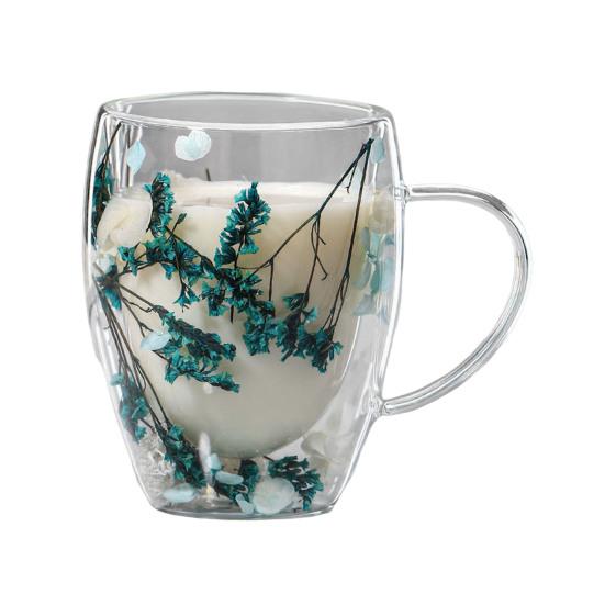 350ML Double Wall Glass Coffee Mug Dries Flower Insulated Glass Cup with Handle Clear Espresso Latte Cappuccino Milk Juice Tea Water Cup