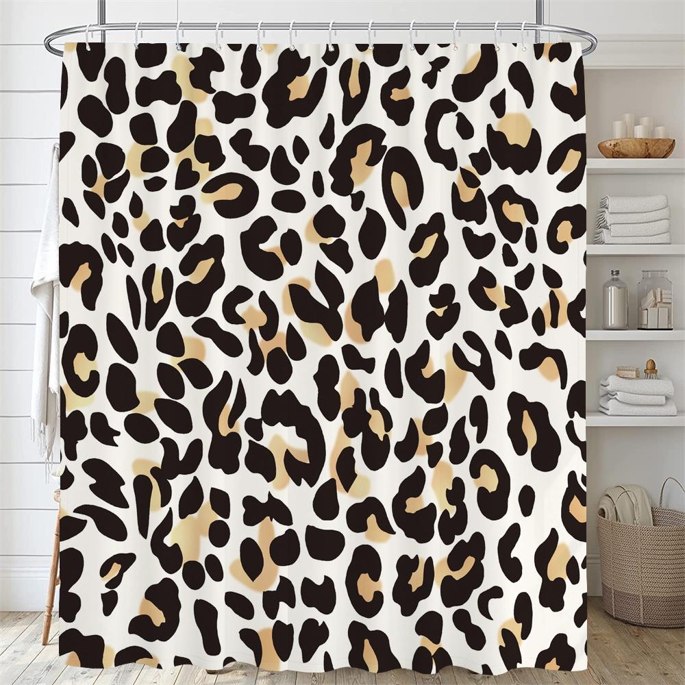 Shower Curtain Modern Style Leopard Print Polyester Waterproof Bathroom Curtain Partition Curtain Shower Curtain With Hooks