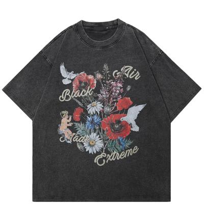 Streetwear Midsummer Graphic T-Shirt Cotton Washed Black Tshirt Unisex Tops Tees Summer Short Sleeves T Shirt