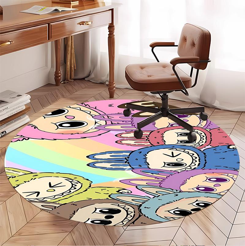 Labubu Pattern Round Rug, Indoor/Outdoor Mat, for Picnic, Gameroom, Bedroom, Office, Living Room, Home Decor Carpet, Birthday Gift