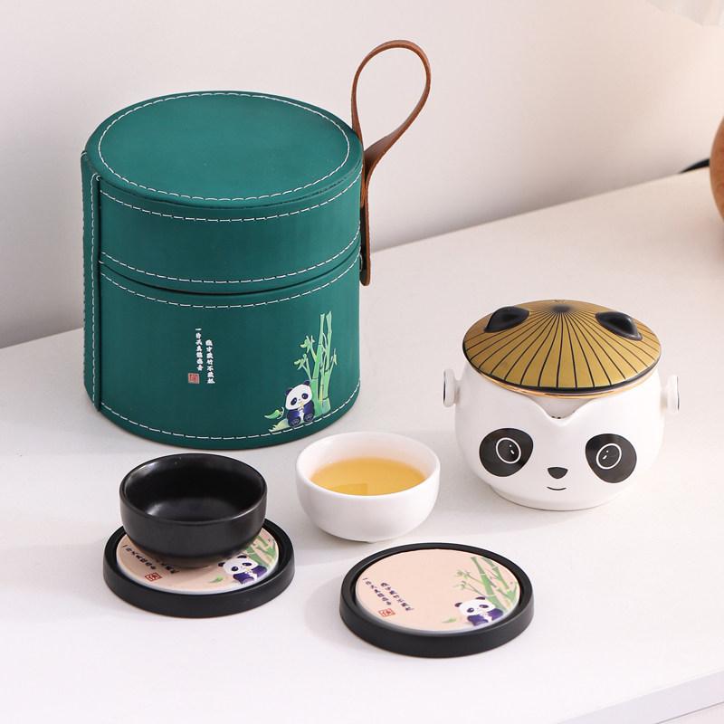Panda Travel Tea Set Outdoor Portable Quick Cup One Pot Two Cups Tea Set Gift Box Kung Fu Brewing Teapot