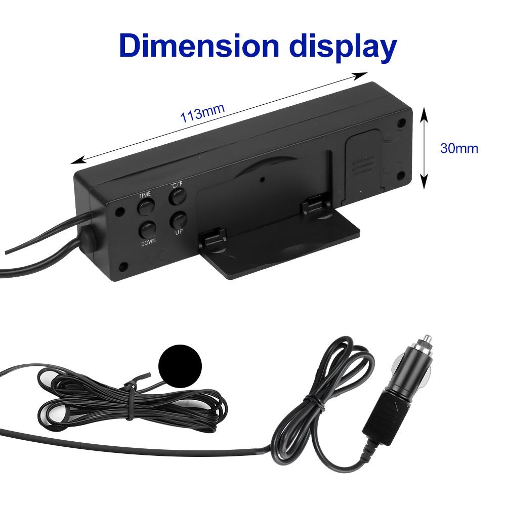 12-24V Car 3 In 1 Digital Inner & Outer Thermometer Display Car Battery Voltmeter & LCD Clock with Temperature Sensor Backlight