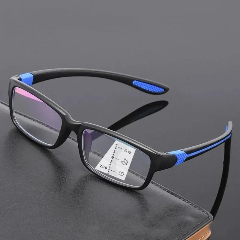 Square Frame Multifocal Reading Glasses Men Women Near and Far Progressive Eyeglasses Vintage Blue Light Blocking Presbyopia