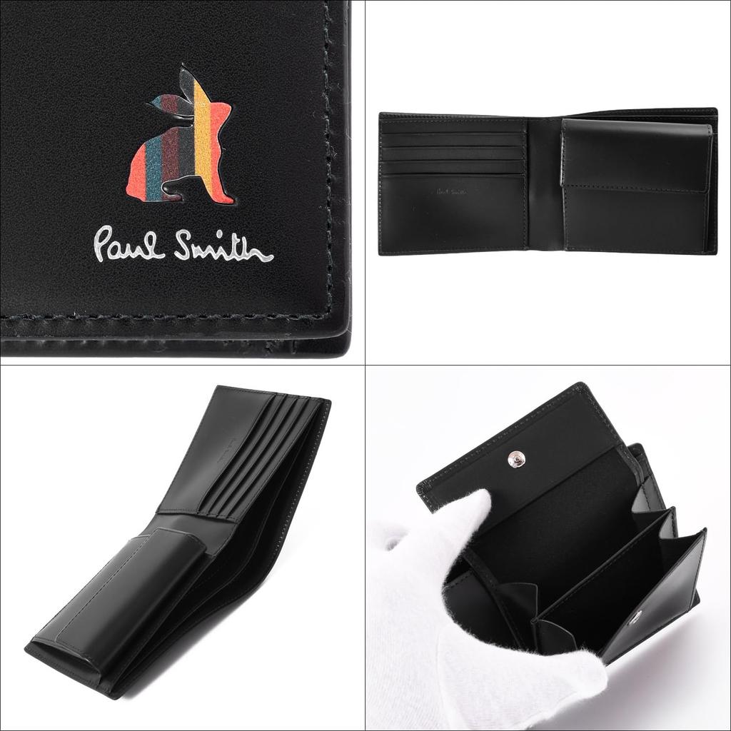 Paul Smith Marquetry Bright Stripe Rabbit Bifold Wallet No Name 813018 P905 Wrapping (Black, Engraving) (Gift Available)