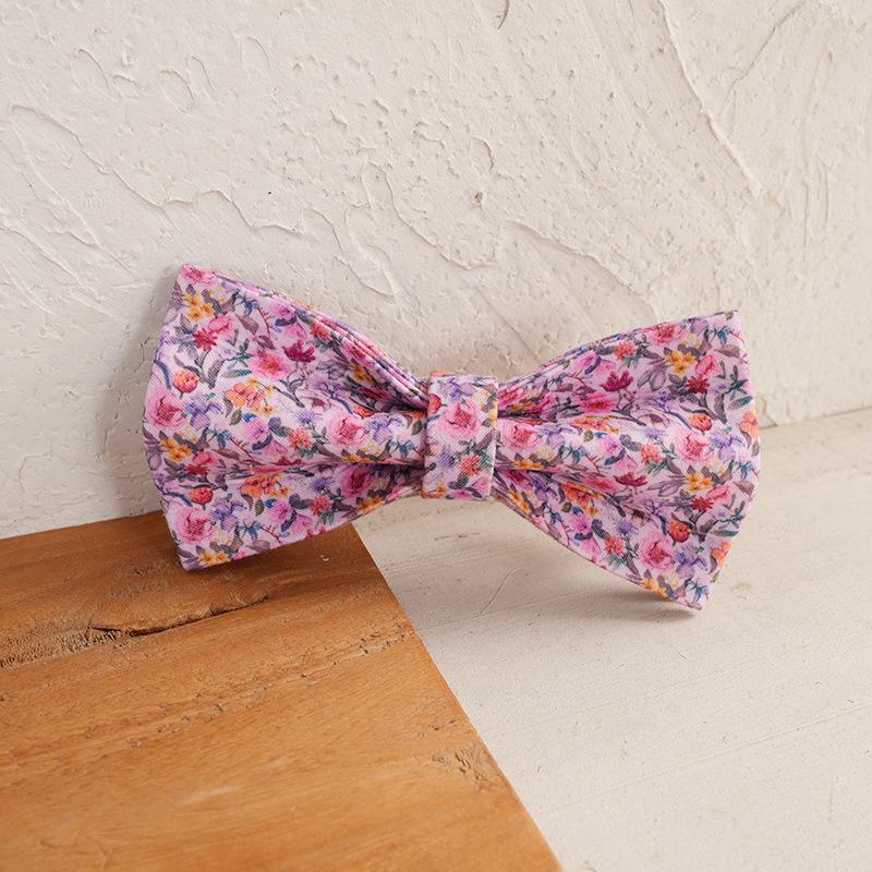 MUTTCO Deep Purple Mountain Flower Pet Collar with Bow Tie Ornament - UBT-189 L (11x6CM)