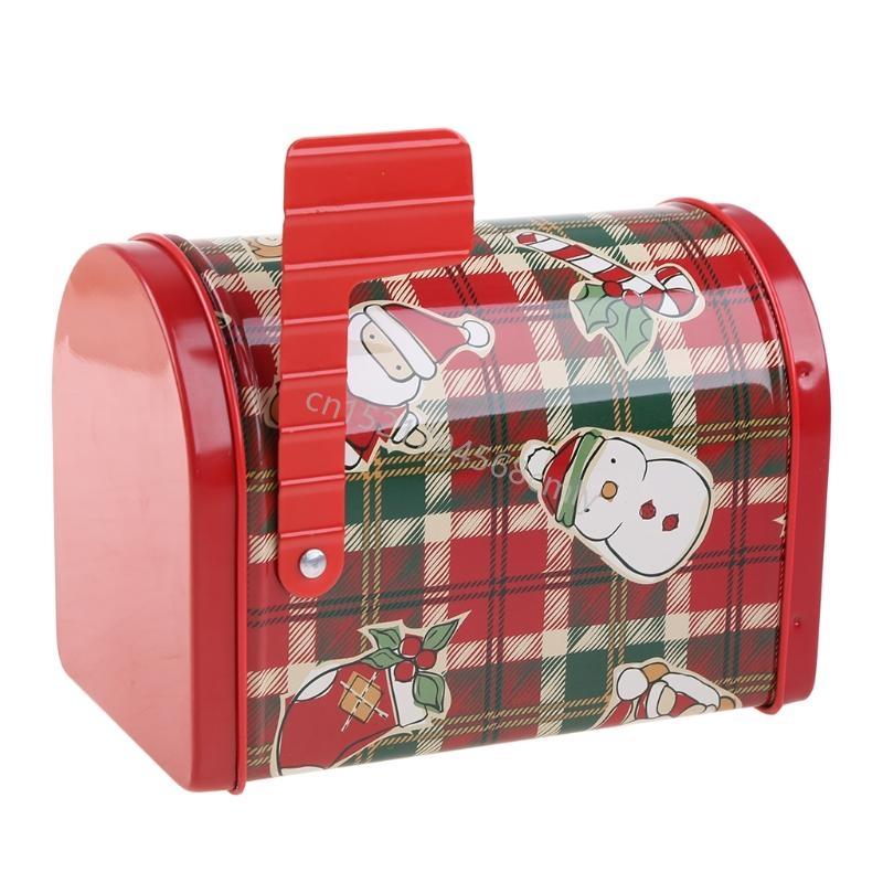 

Christmas Large Capacity Candy Box Gift Craft Iron Storage Tin Mailbox Christmas Santa Snowman Cartoon Holiday Accessory 6XDE