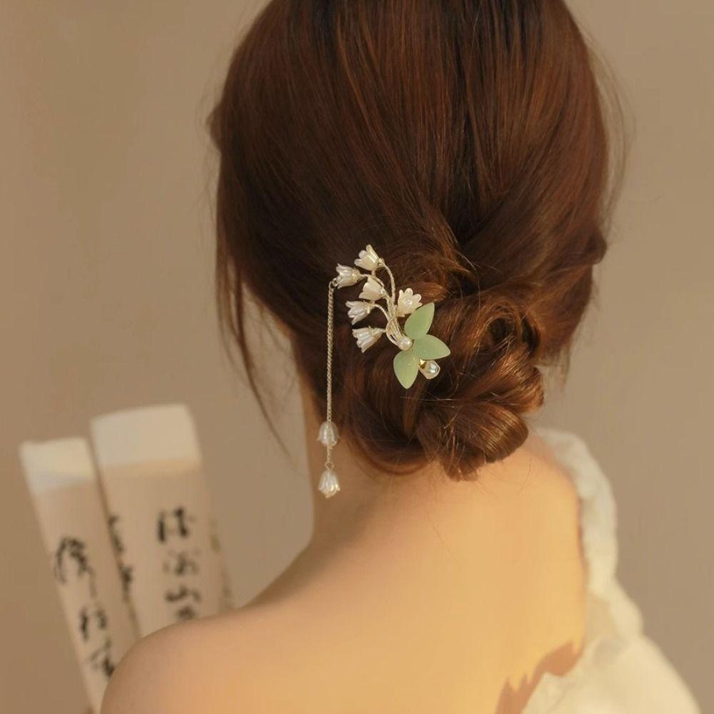 Fan Children's Hairpin Pearl Chinese Style Hair Stick Retro Flower Hair Comb  Cheongsam
