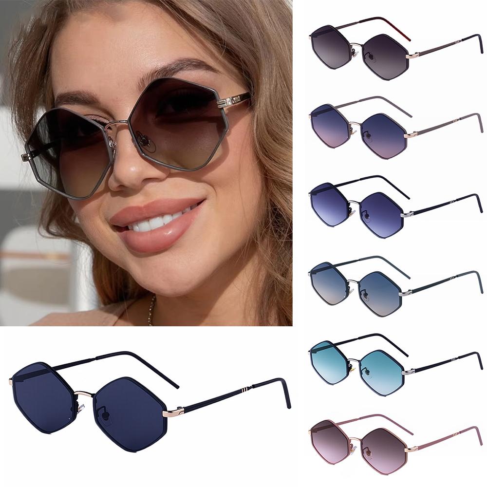 Trendy Metal Frame Hexagon Sunglasses UV400 Protection Luxury Irregular Sun Glasses Polygon Shades Unisex