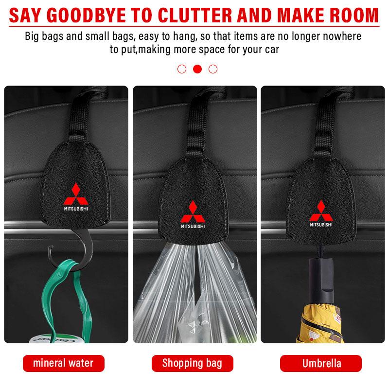 Leather Car Seat Back Hooks Portable Hanging Bag Rack For Mitsubishi ASX Lancer L200 Pajero Sport Attrage Mirage Eclipse