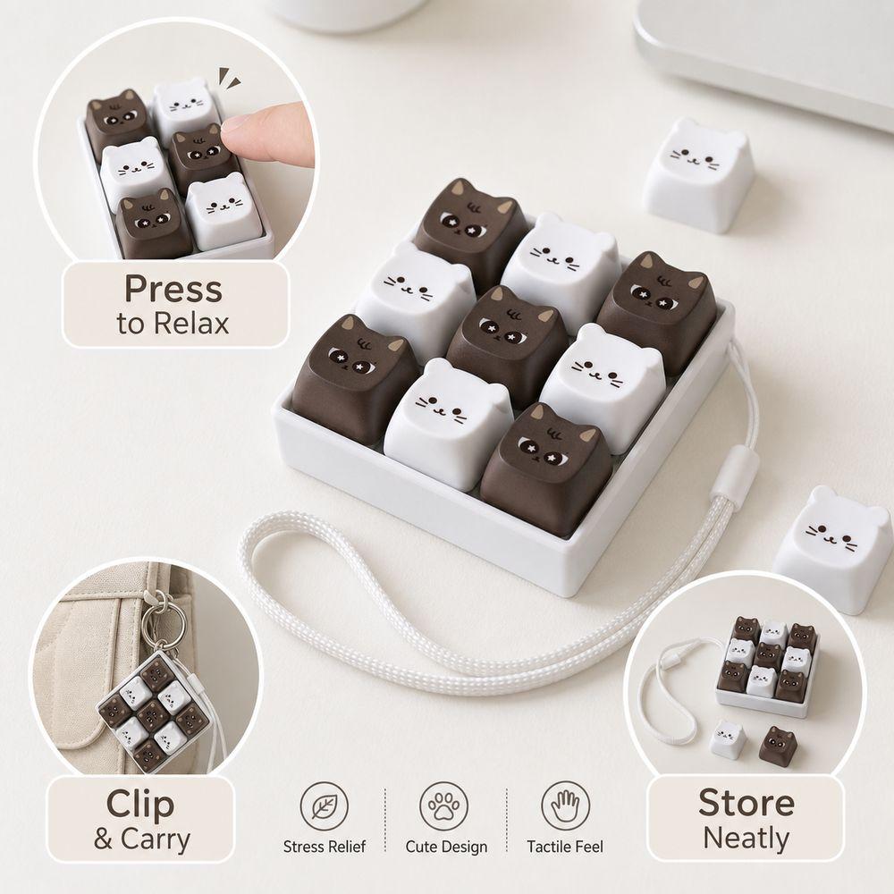 Cartoon Keycaps Keycap Keychain Cat Pattern Pinch Toy Creatve Decompression Toy Students