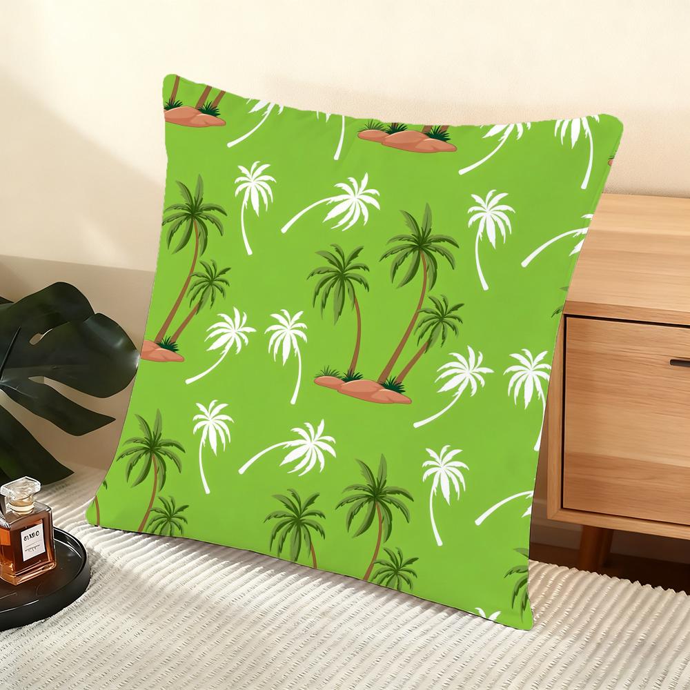 Palm Tree Pattern Cushion Cover Soft Short Plush Pillow Cover Smooth Cozy Texture Aesthetic Cushion Case Home Decor