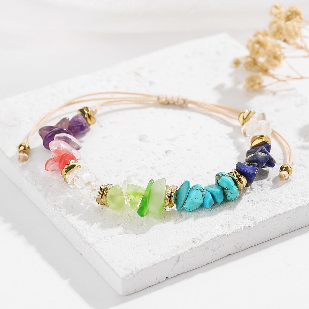 Natural Crystal Bracelet, Dopamine, Casual, Crushed Stone, Woven Bracelet, Adjustable, Jewelry, Accessories