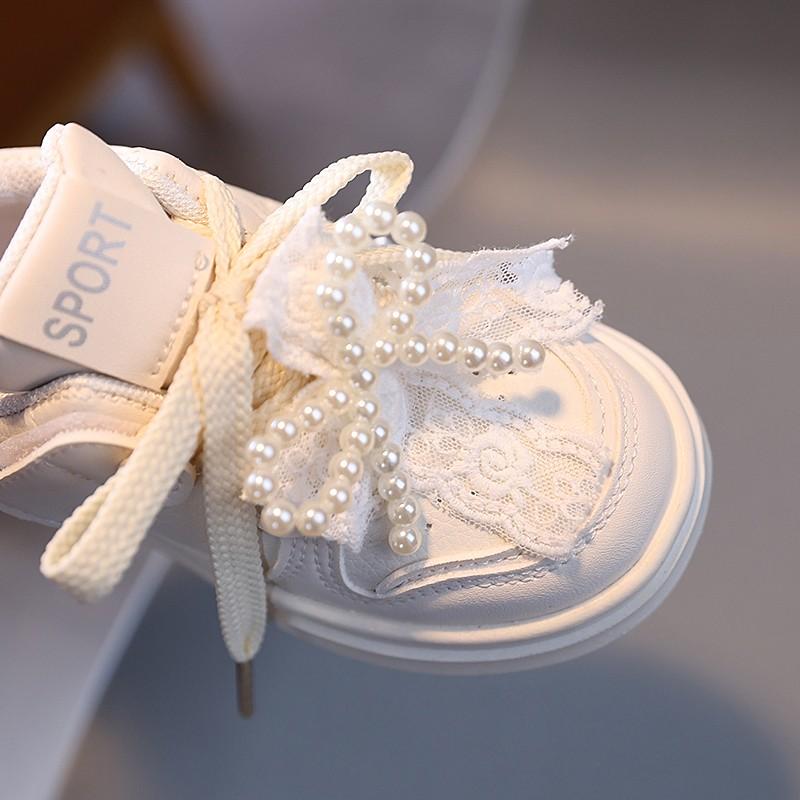 0-6 Years Old Children's Beads Bow Shoes Spring Autumn Breathable Boys Girls Board Shoes Soft Non-slip Kids Sneakers