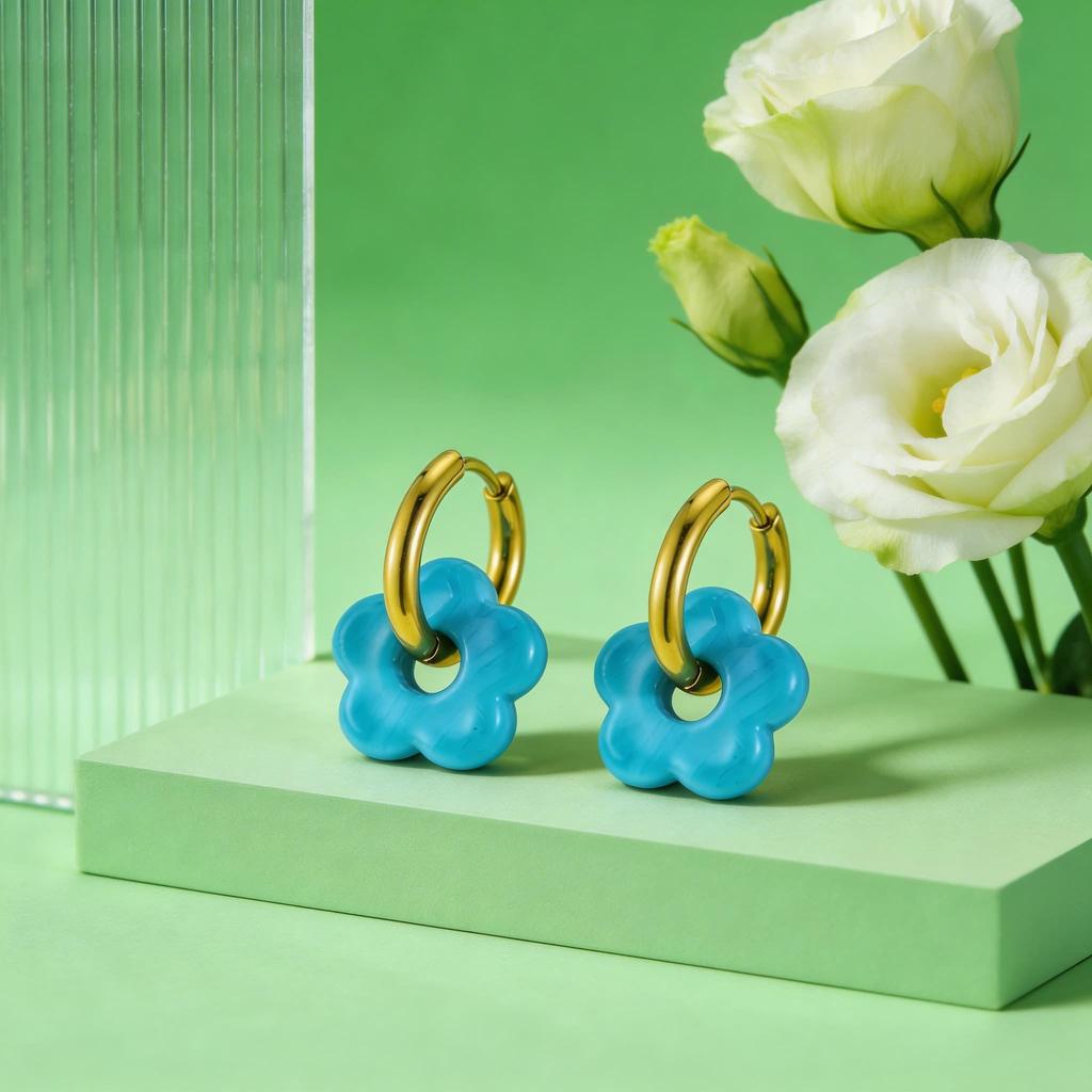 Colorful Small Flower Hoop Earring for Women Girls Stainless Steel Charms Circle Ear Buckle Huggie Earrings Trendy Jewelry Gift