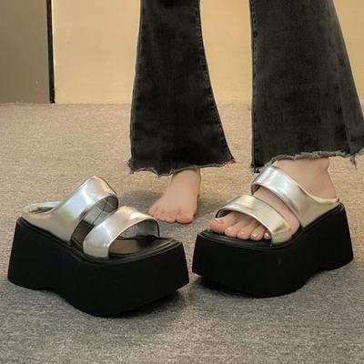 Platform Slippers Women's Summer Wear Fashion 2025 New Height-increasing Sandals Casual Versatile Muffin One-word Beach Shoes