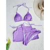 3 STK Med skjørt Rynket brasiliansk Bikini Dame Badedrakt Dame Badedrakt Tredelt Bikinisett Badedrakt Swim