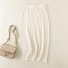 Qooth Knit Midi Skirt with Slit Stretchy Solid Color Pencil Skirt for Women QT2785