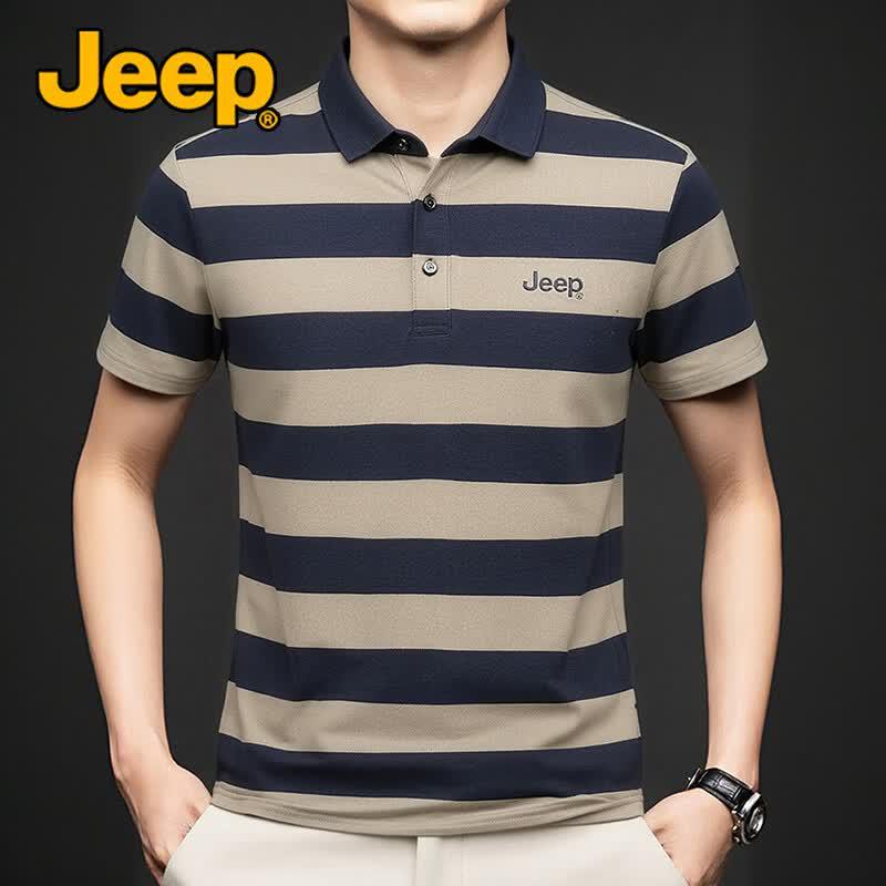 Jeep Men's Summer Wrinkle-Resistant Pearl Cotton Polo Shirt